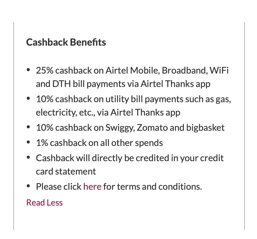 Airtel Axis Bank credit Card benefits